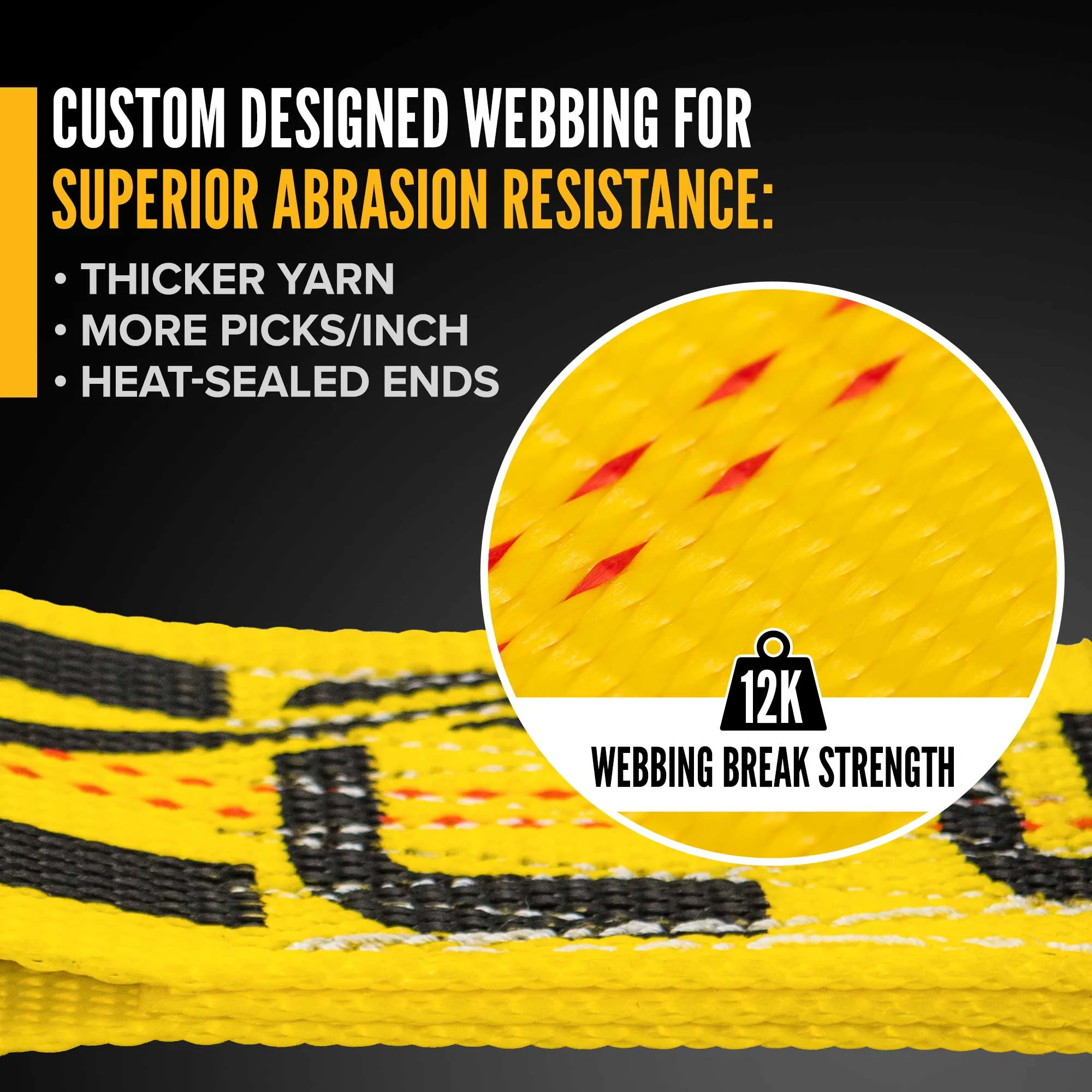 2" x 15' Replacement Tow Strap with RTJ Cluster Hooks | Yellow