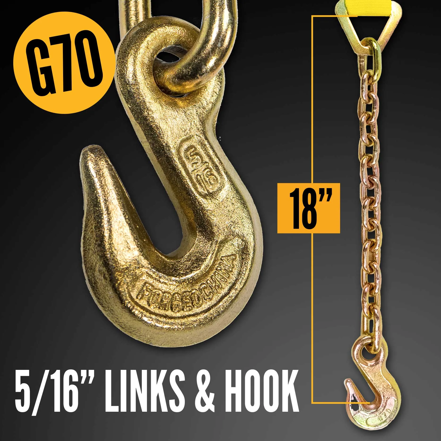 2" x 6' Tow Truck Ratchet Strap - Chain Extension / RTJ Cluster Hook | Yellow