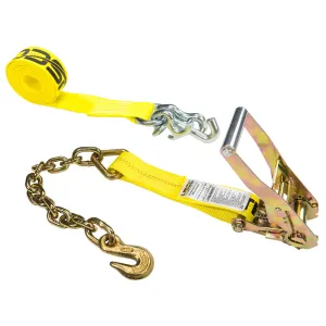 2" x 6' Tow Truck Ratchet Strap - Chain Extension / RTJ Cluster Hook | Yellow