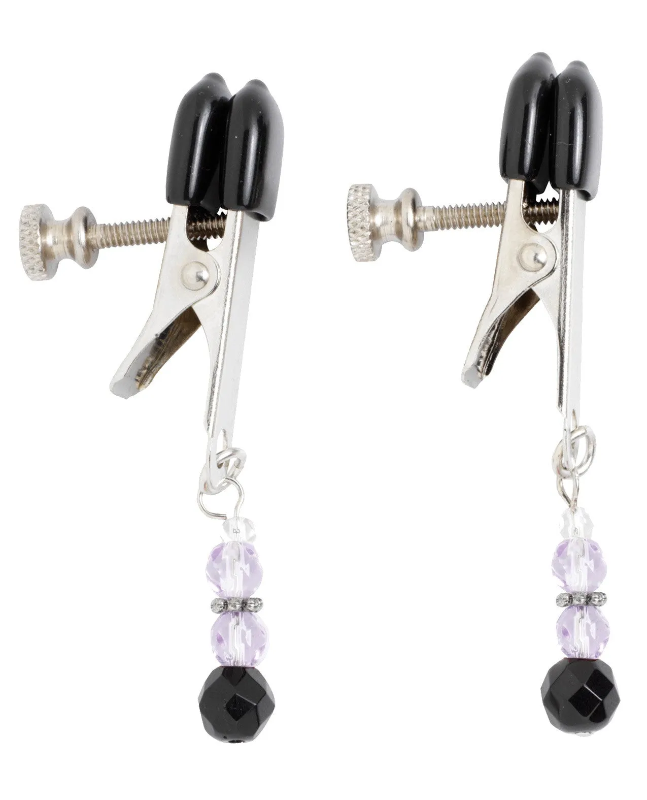 Adjustable Broad Tip Nipple Clamps w/Purple Beads
