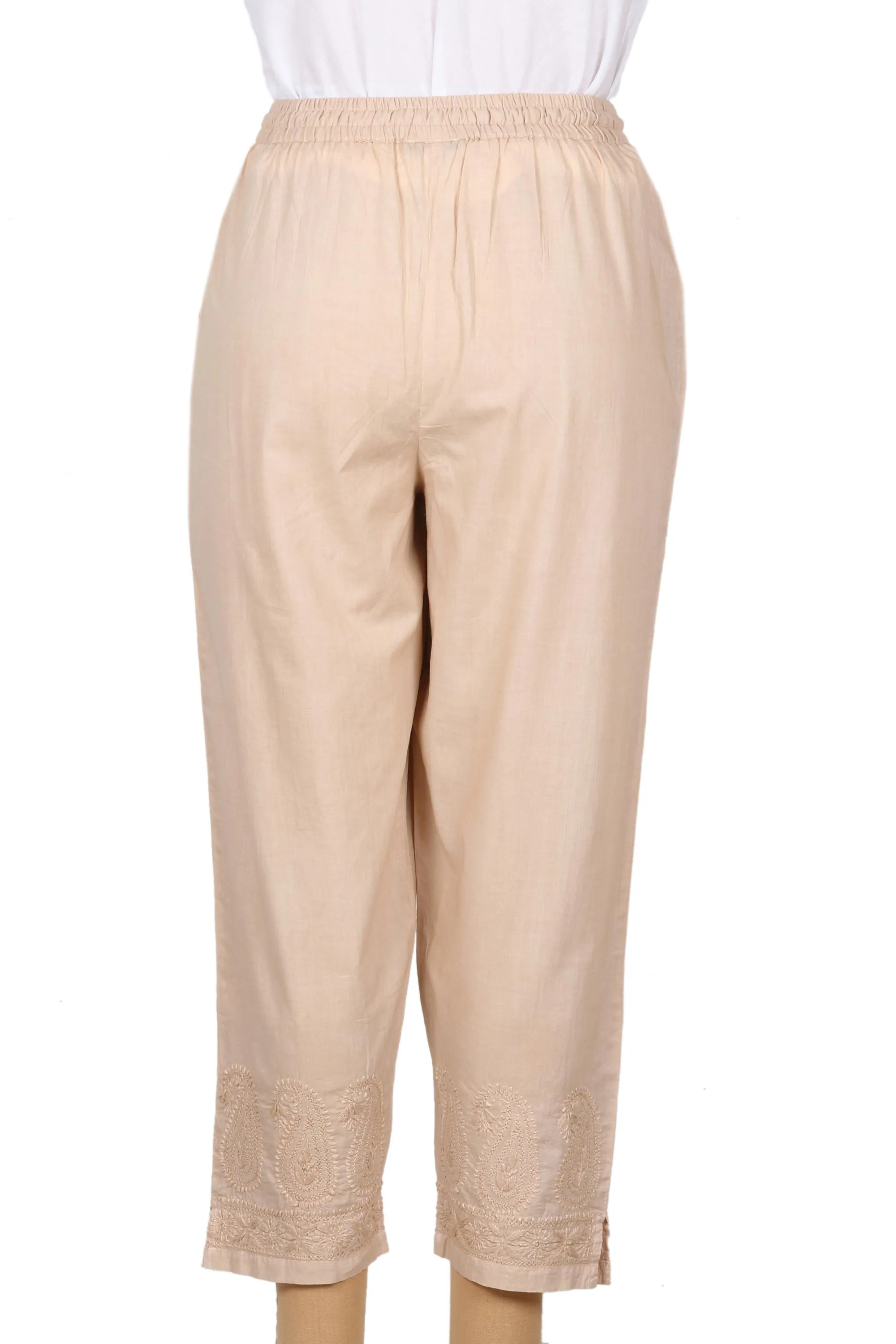 All Cotton Embroidered Cropped Pants with Drawstring Waist - Paisley Days | NOVICA