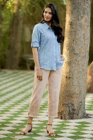 All Cotton Embroidered Cropped Pants with Drawstring Waist - Paisley Days | NOVICA