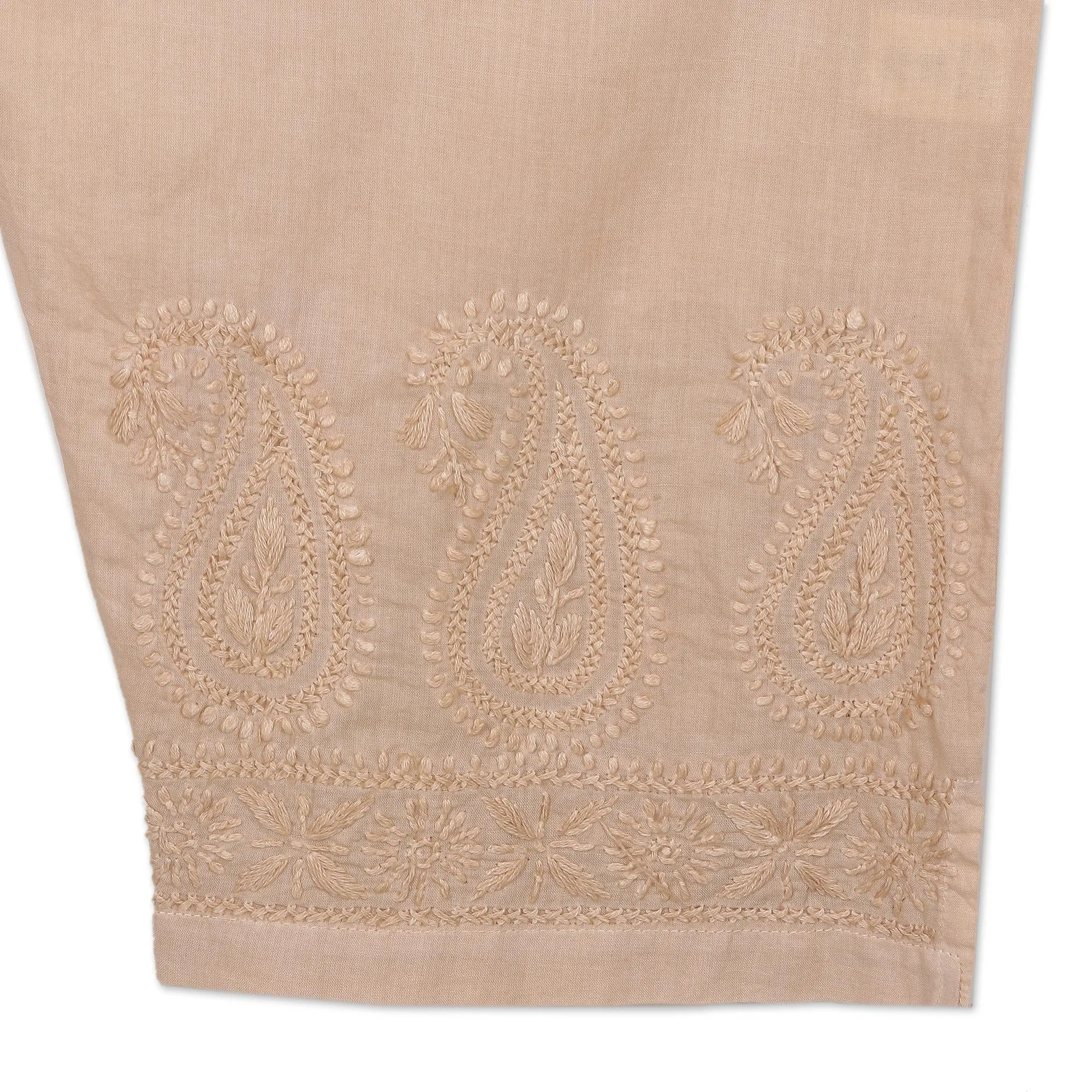 All Cotton Embroidered Cropped Pants with Drawstring Waist - Paisley Days | NOVICA