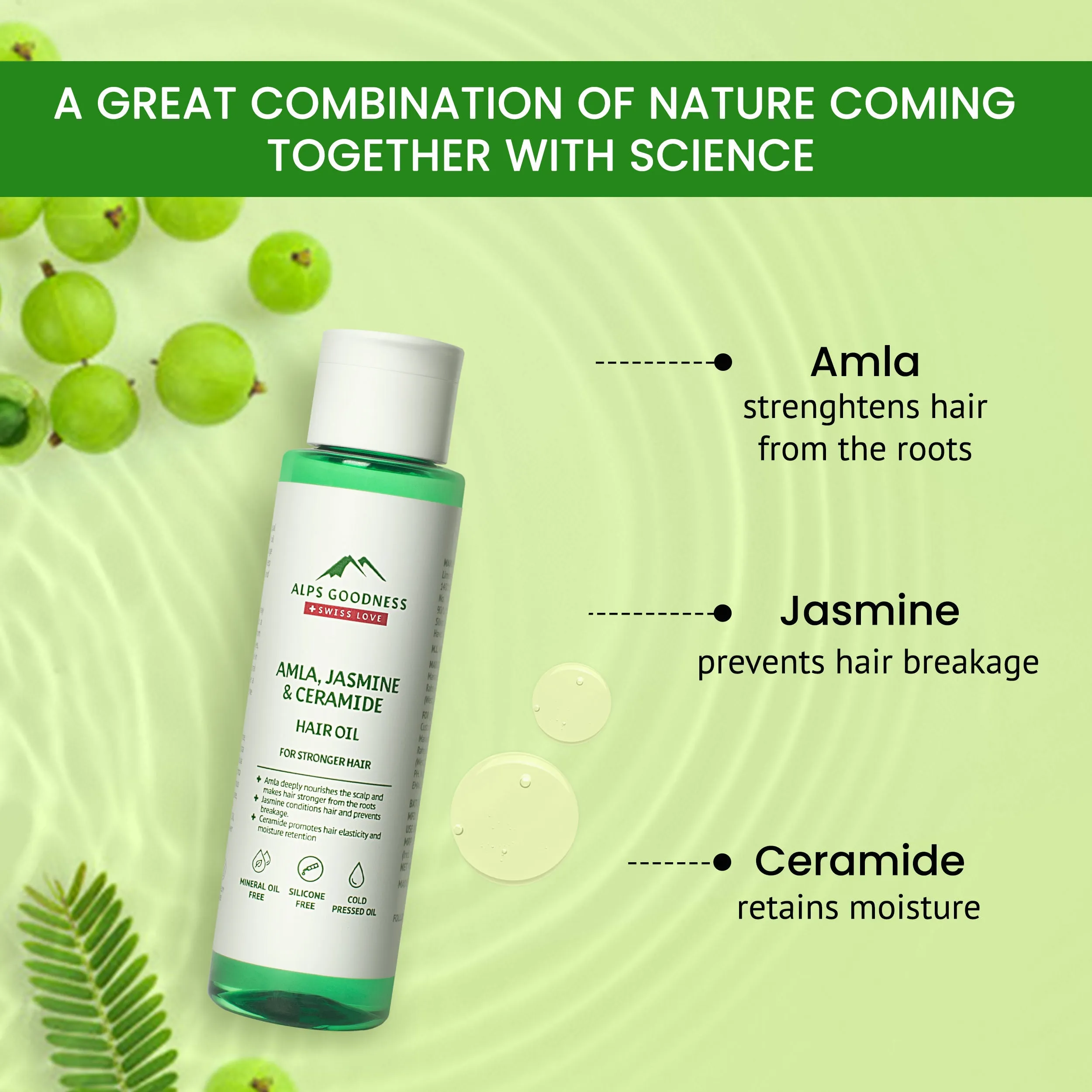 Alps Goodness Amla, Jasmine & Ceramide Hair Oil for Stronger Hair (95 ml)| Lightweight Oil| Light oil for everyday use| Silicone Free, Sulphate Free, Mineral Oil Free, Vegan, Cruelty Free