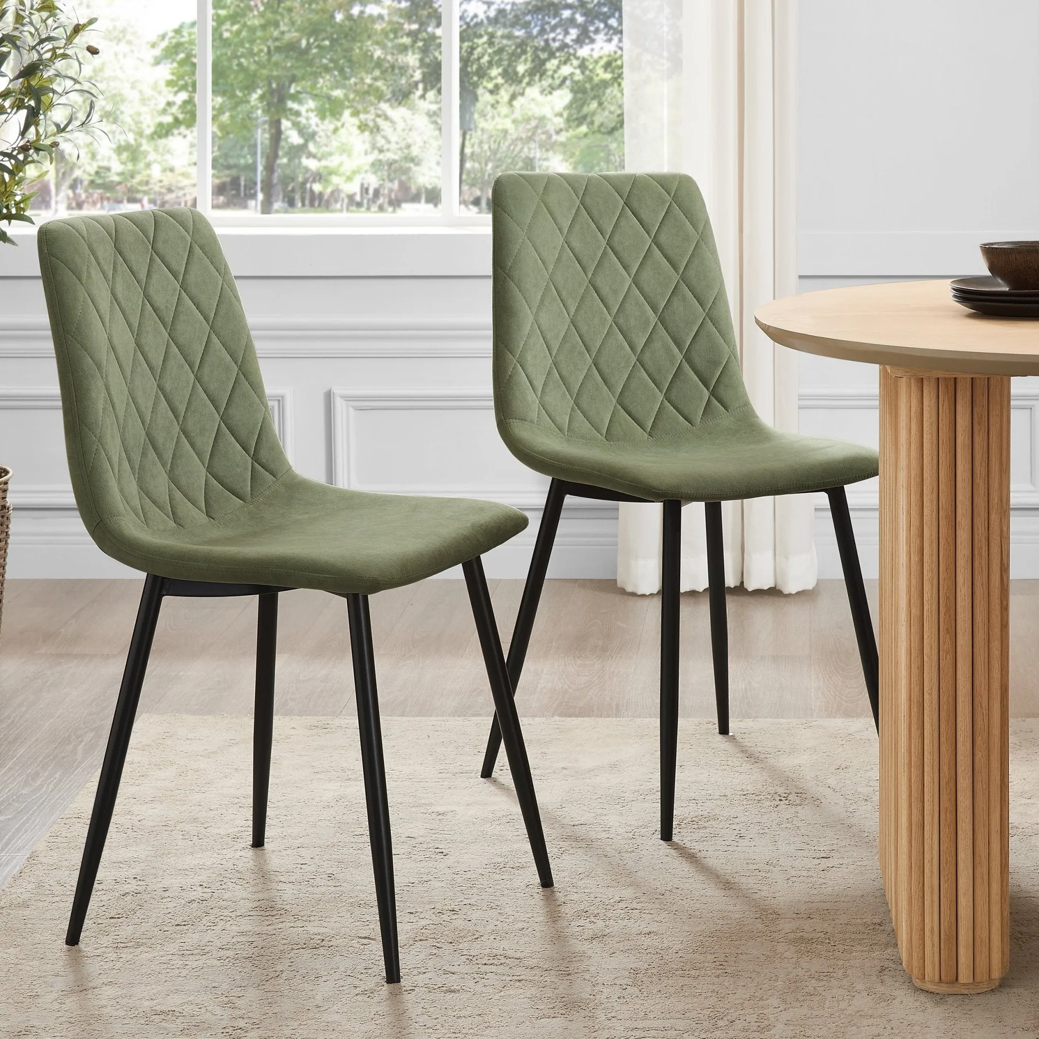 Annie Set Of 2 Dining Chairs - Velvet - Sage Green