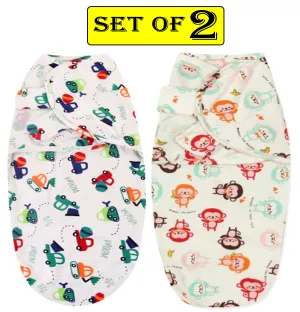 Babymoon Organic Designer Cotton Swaddle Wrap | Car & Monkey | Pack of 2