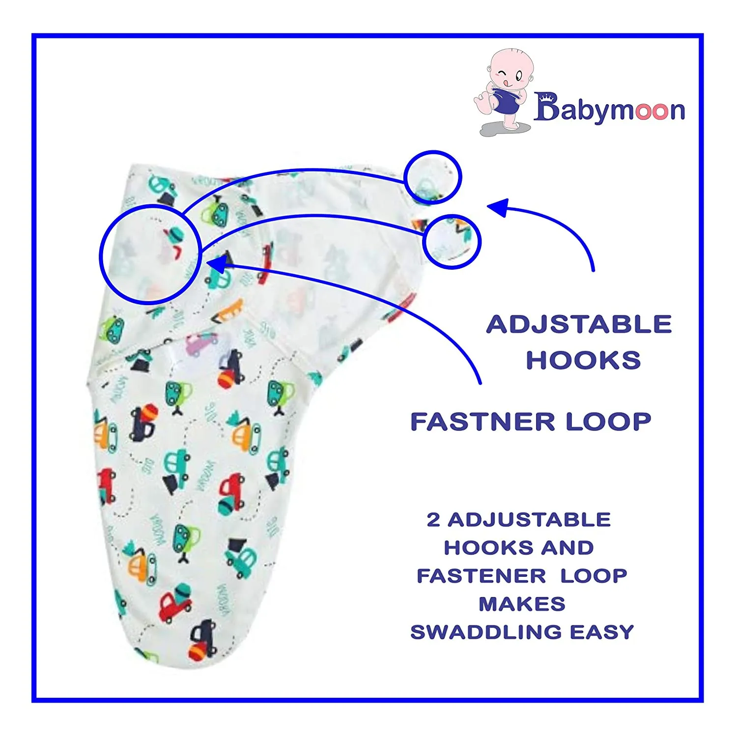 Babymoon Organic Designer Cotton Swaddle Wrap | Car & Monkey | Pack of 2