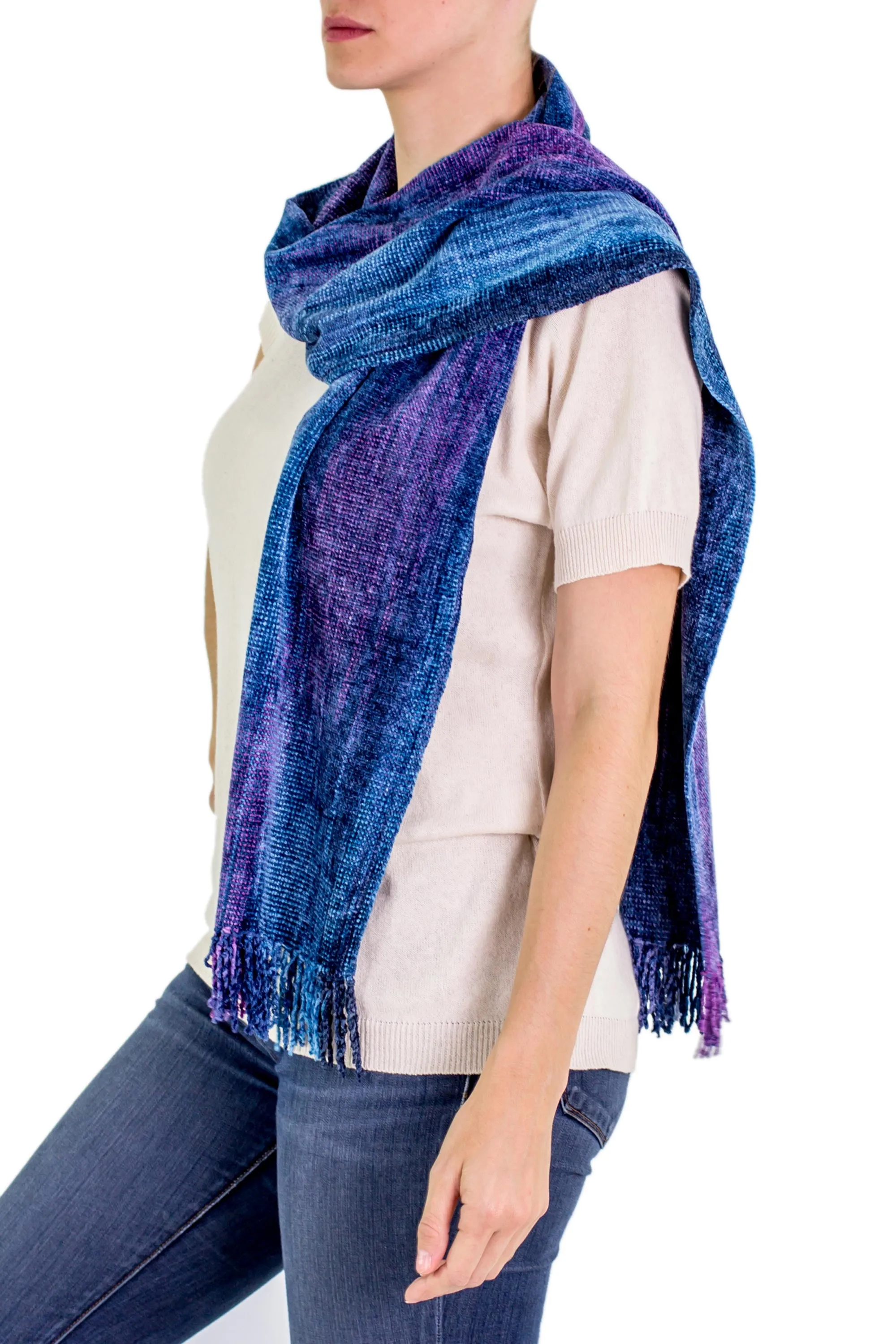 Bamboo Rayon Chenille Scarf Handwoven - Winds of Atitlan | NOVICA