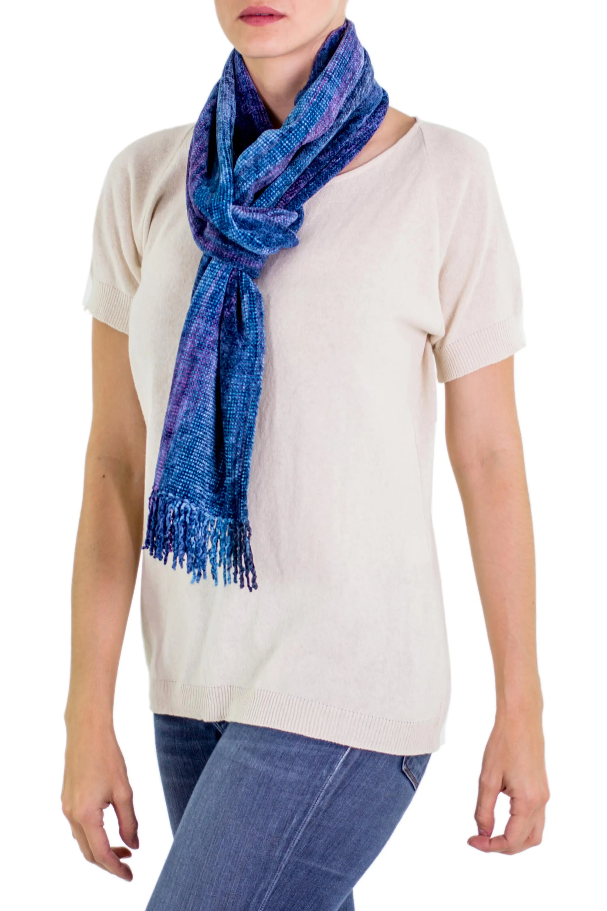 Bamboo Rayon Chenille Scarf Handwoven - Winds of Atitlan | NOVICA
