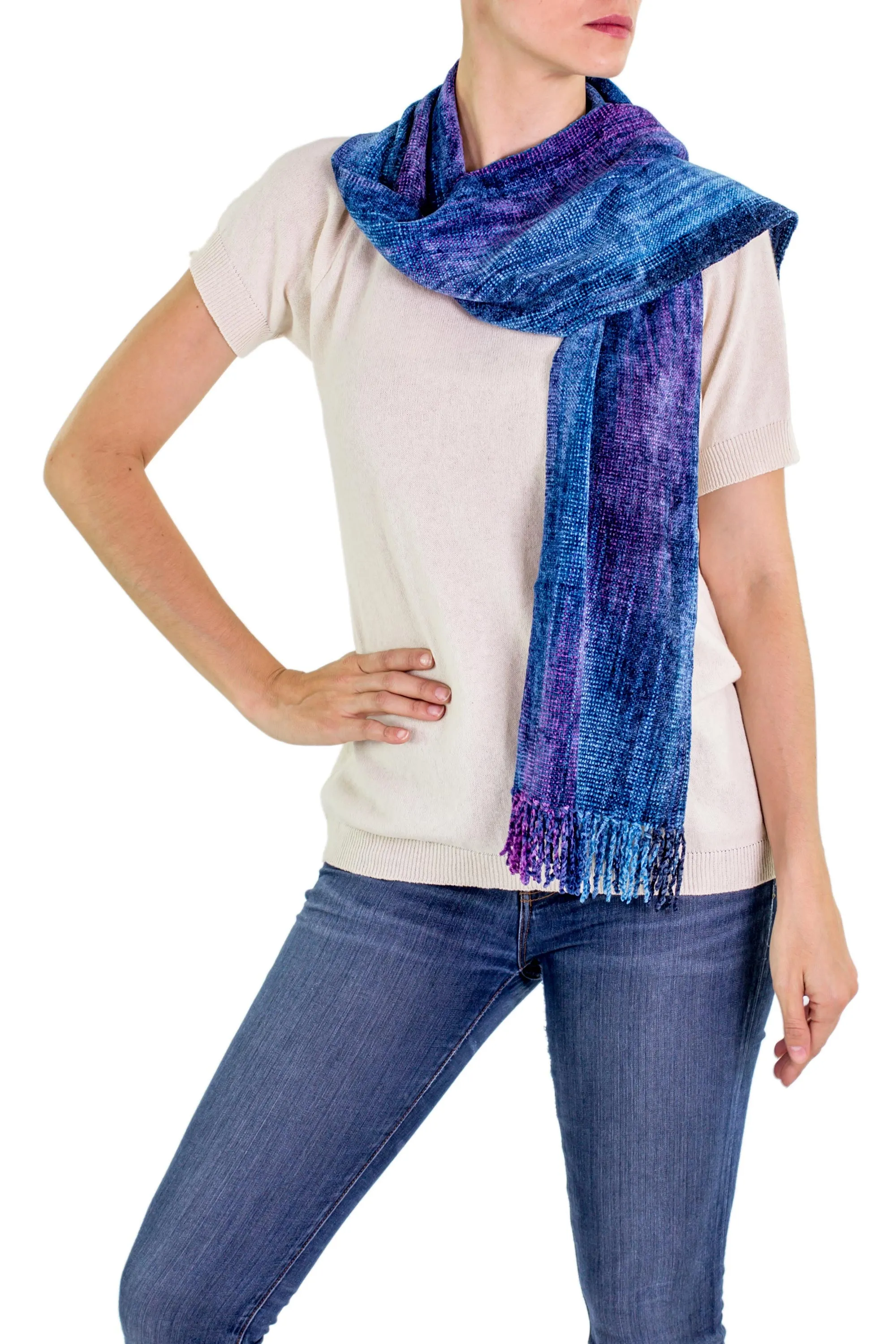 Bamboo Rayon Chenille Scarf Handwoven - Winds of Atitlan | NOVICA