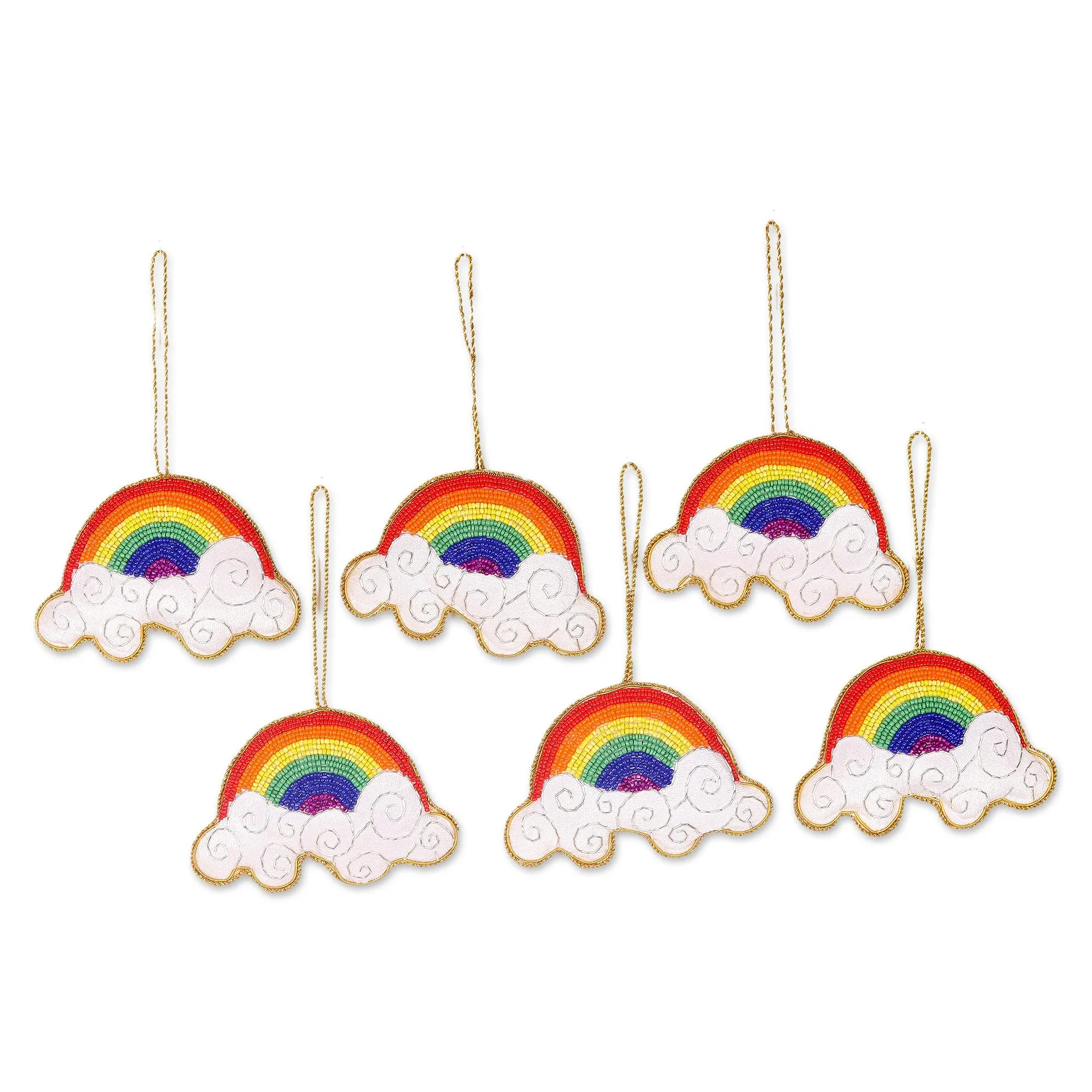 Beaded Rainbow Ornaments - Set of 6 - Rainbow Delight