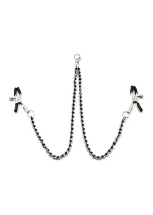 Black Bead Chains and Nipple Clamps (Silver)