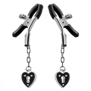 Black Heart Padlock Nipple Clamps