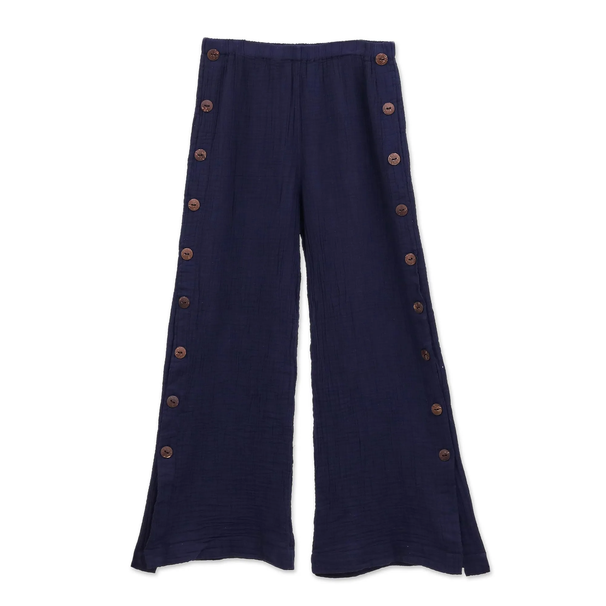 Blue Cotton Gauze Pants from Thailand - Out of Office in Navy | NOVICA