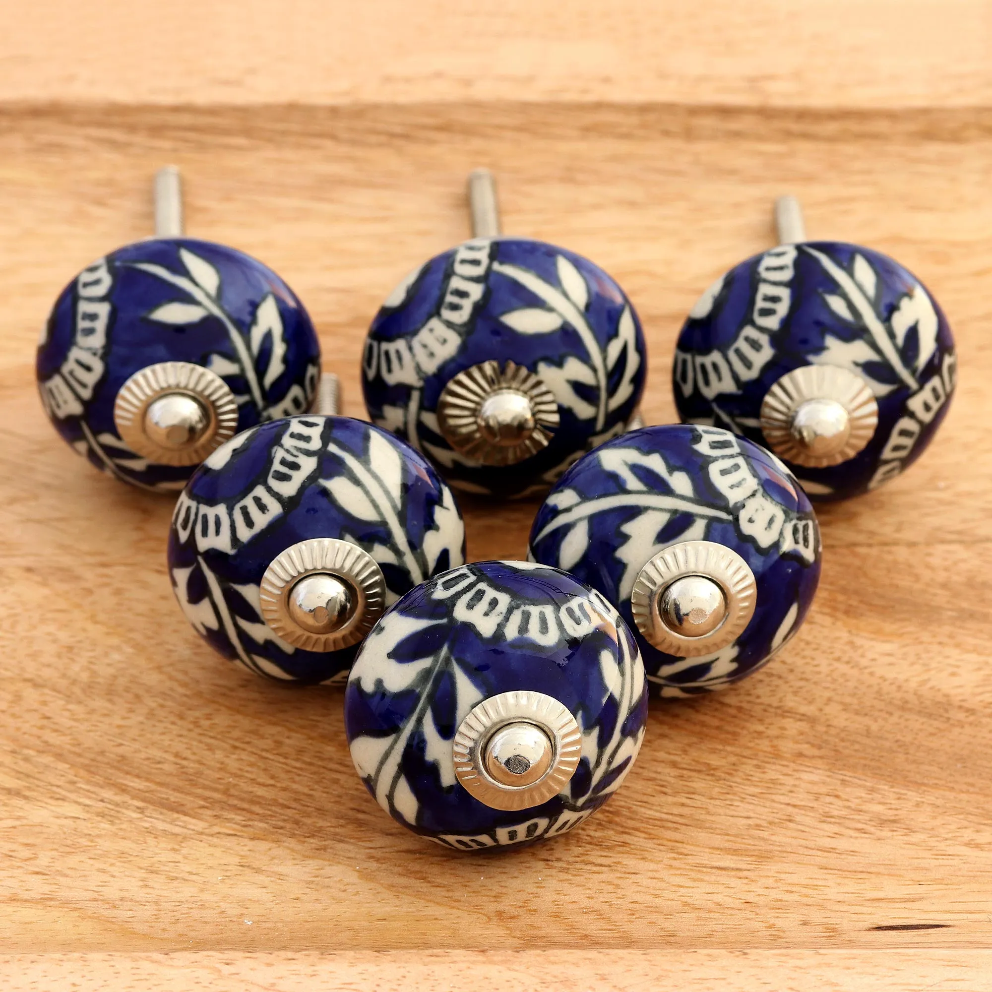Blue Floral Ceramic Knobs - Set of 6 - Blue Homestead