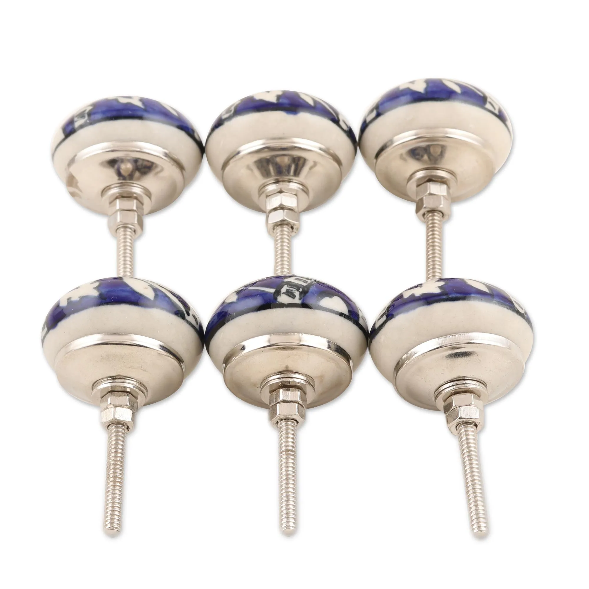 Blue Floral Ceramic Knobs - Set of 6 - Blue Homestead