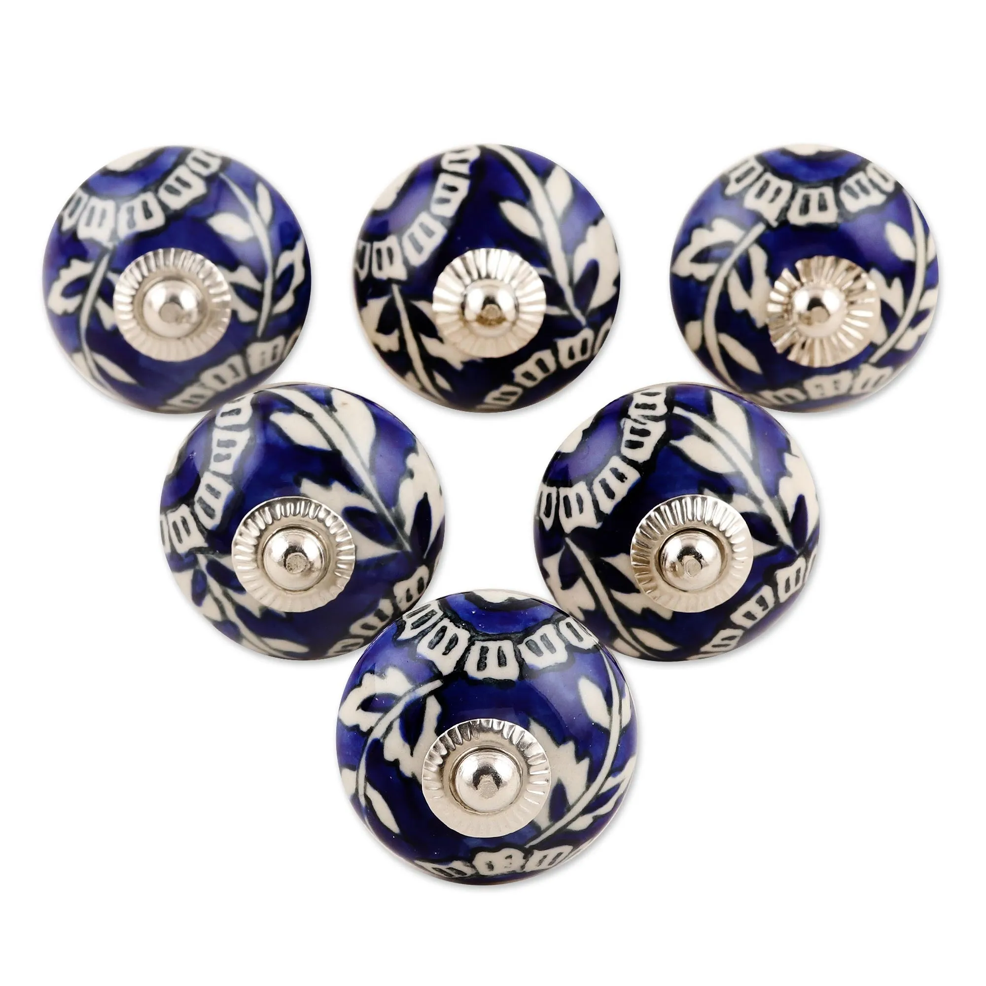 Blue Floral Ceramic Knobs - Set of 6 - Blue Homestead