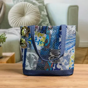 Blue-Toned Patchwork Ikat Tote Bag Crafted in Uzbekistan - Blue Traditions | NOVICA