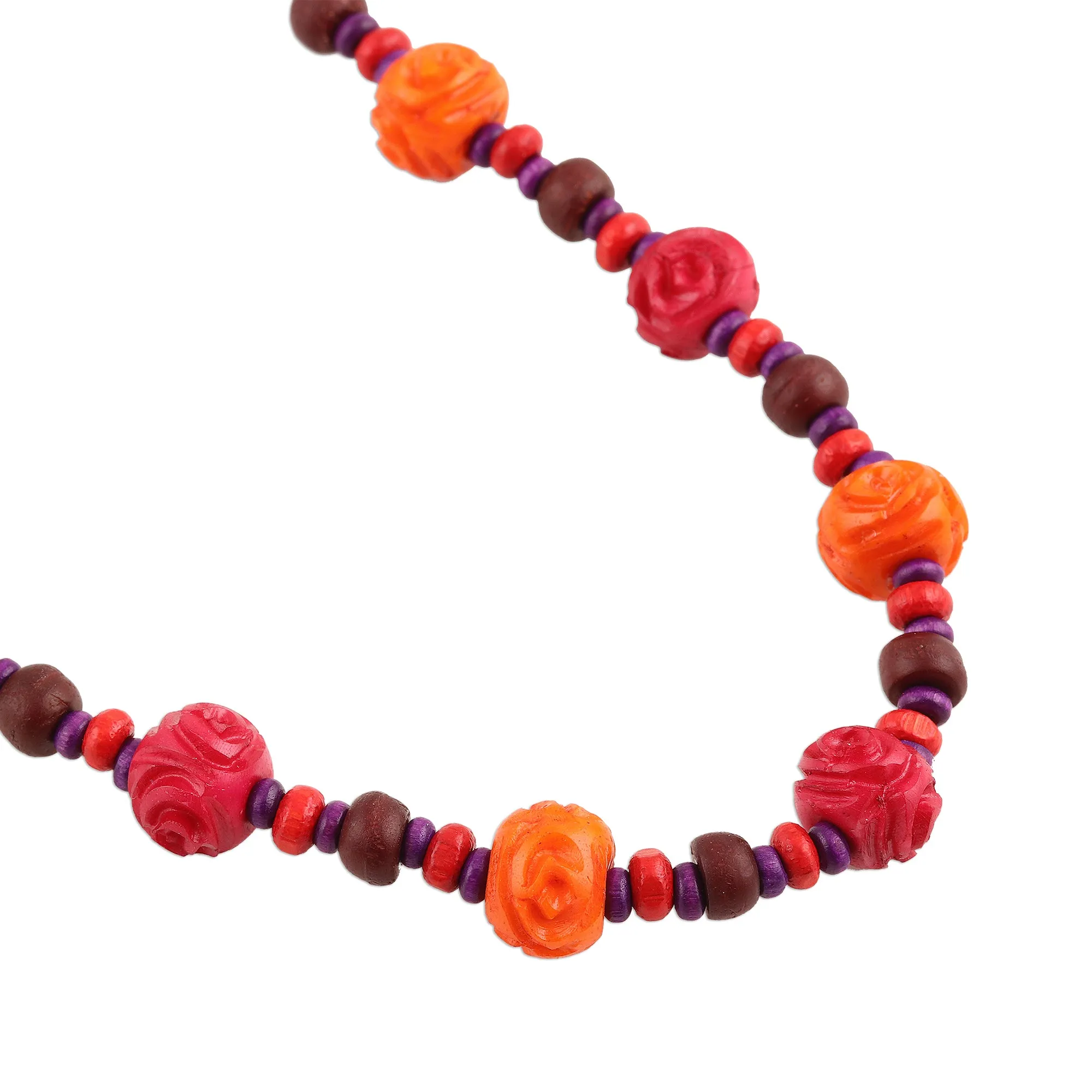 Colorful Wood Beaded Long Necklace - Boho Rose