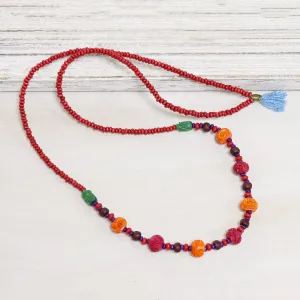 Colorful Wood Beaded Long Necklace - Boho Rose