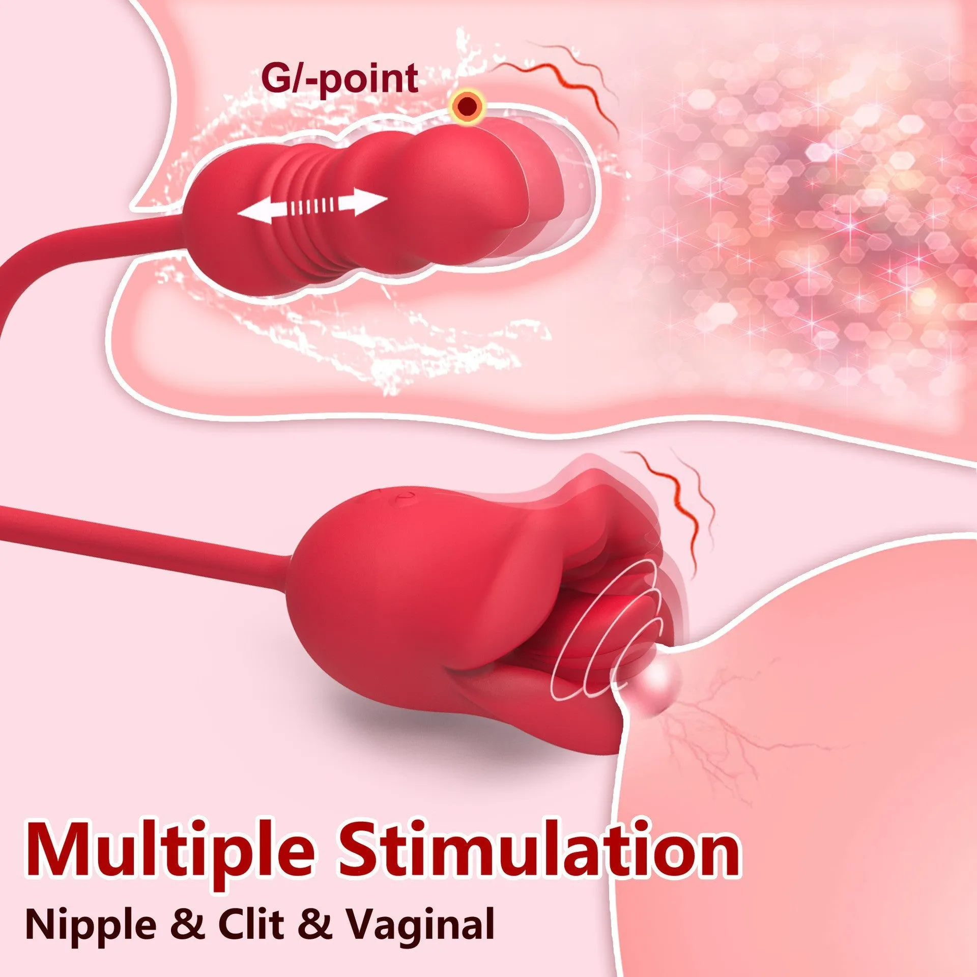 Double End Dildo Thrusting Clitoral Vibrator - G Spot Anal Stroker Clit Stimulator Oral Sex Toys