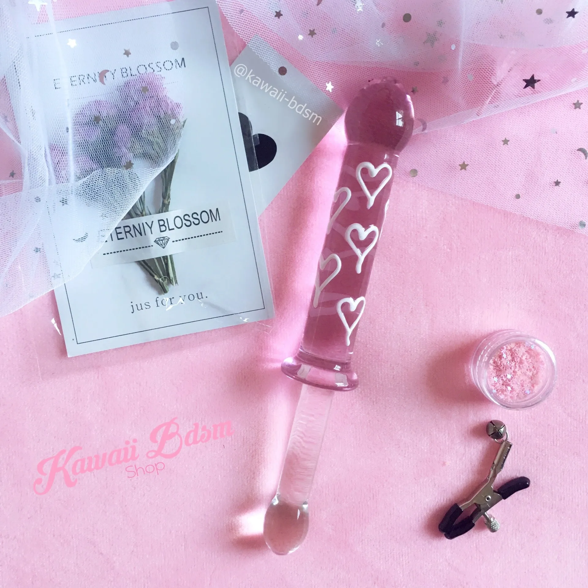 Double Ended Hearts Glass Dildo