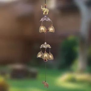 Elephant Themed Wind Chime Made from Aluminum and Brass - Wisdom Bells | NOVICA