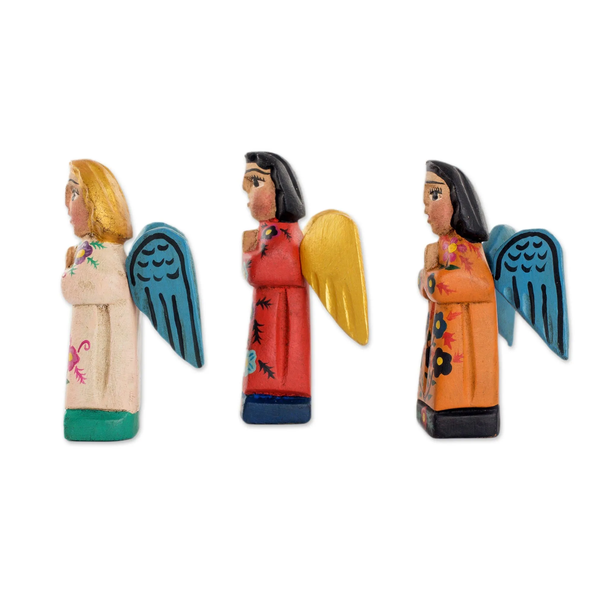 Fair Trade Angel Figurines Hand Crafted Sculptures (Set 3) - Angelic Guardians of Peace | NOVICA