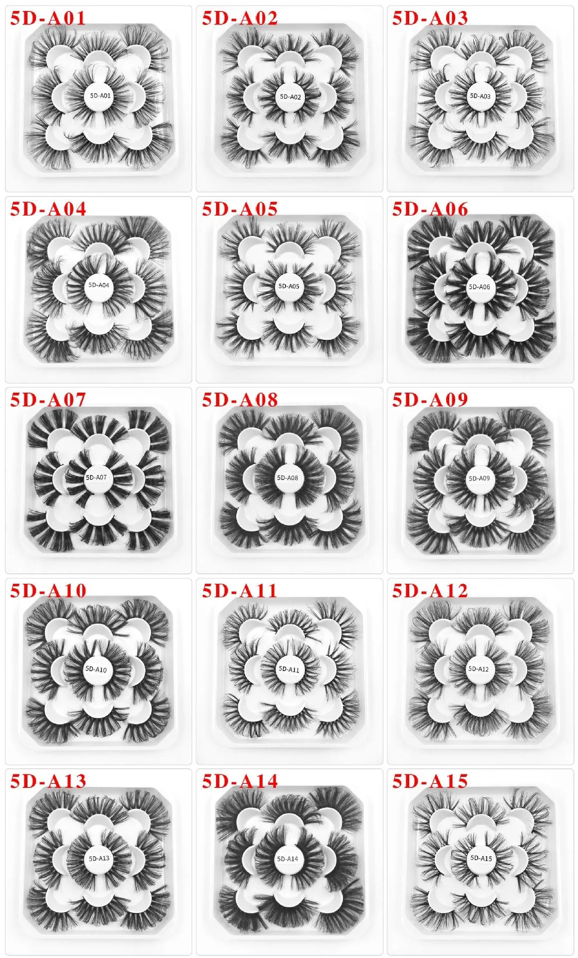 Five pairs set with extended false eyelashes