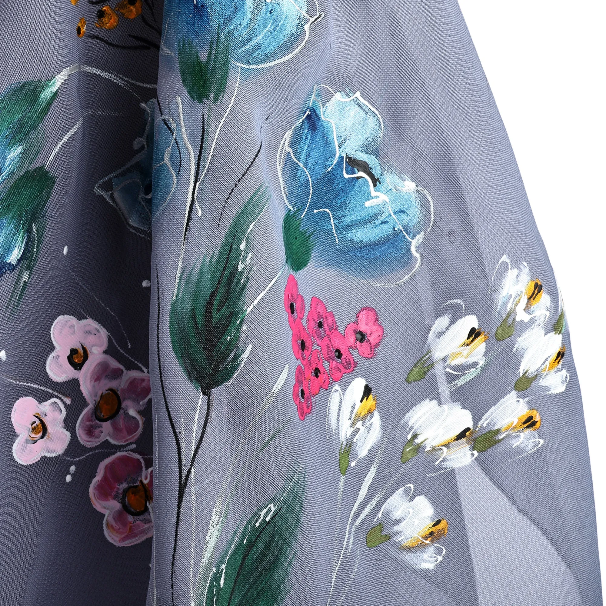 Floral Hand-Painted 100% Silk Scarf in a Grey Base Hue - Primaveral Serenity | NOVICA