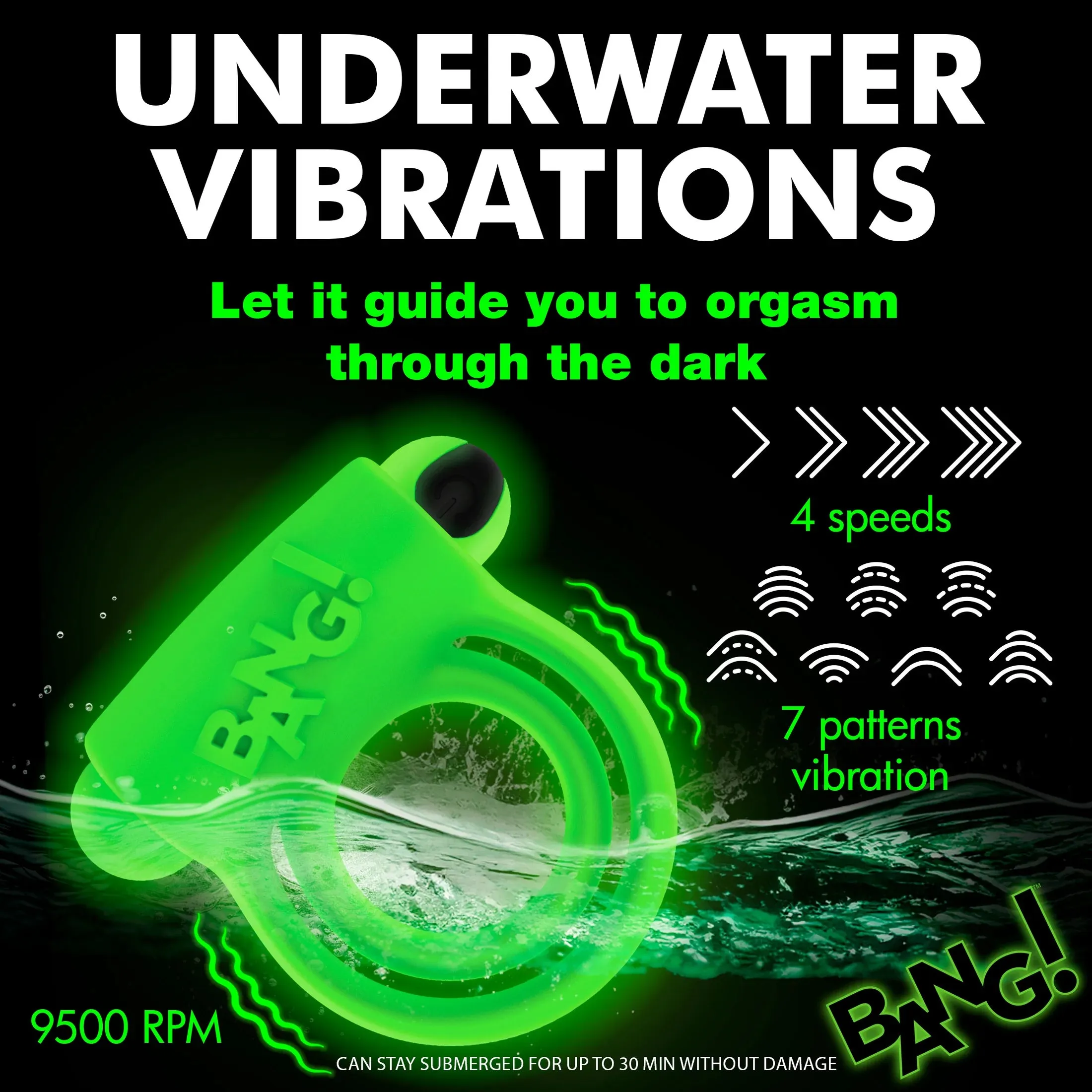 GLOW-IN-THE-DARK SILICONE VIBRATING COCK RING