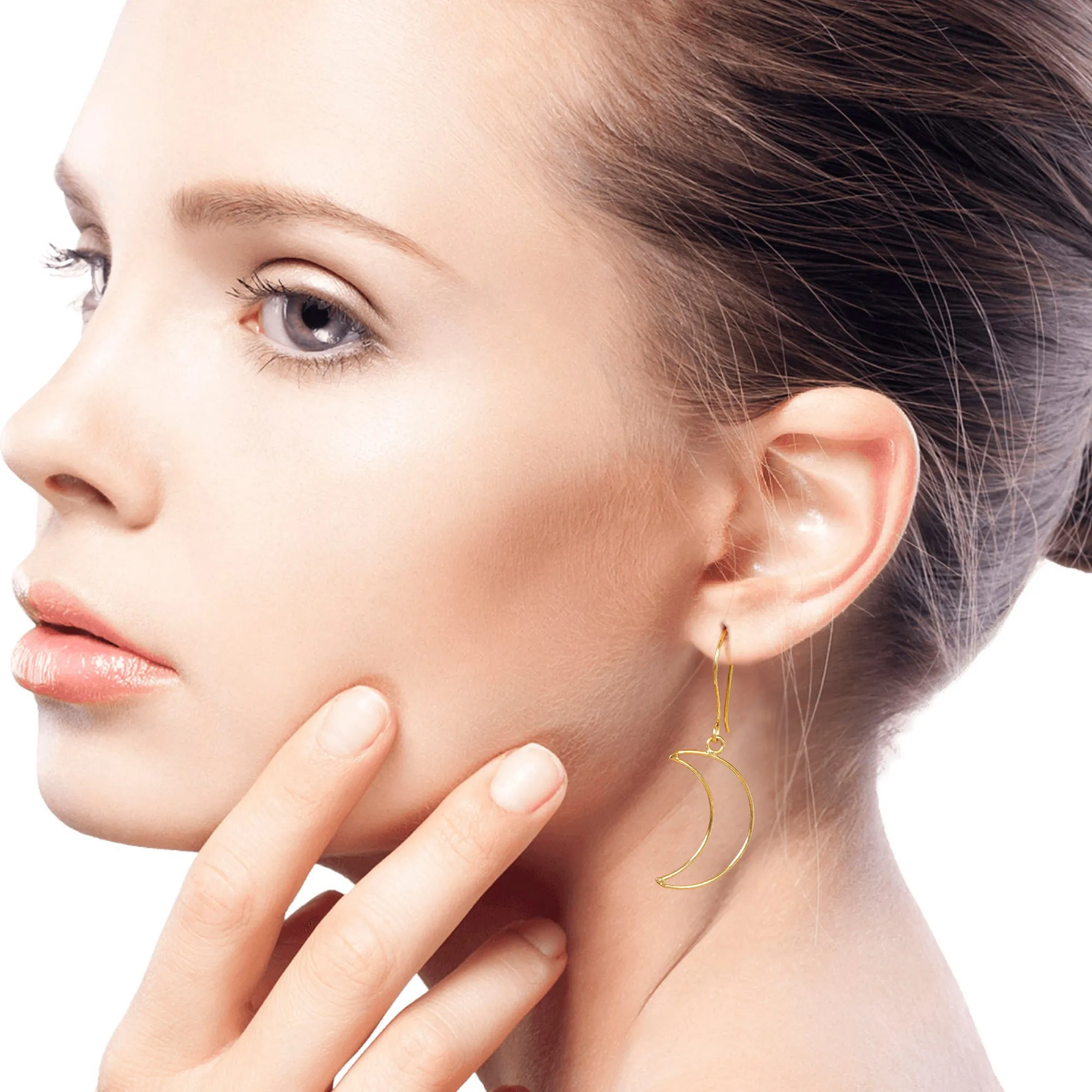 Gold-Plated Crescent Moon Dangle Earrings - Moon Money | NOVICA