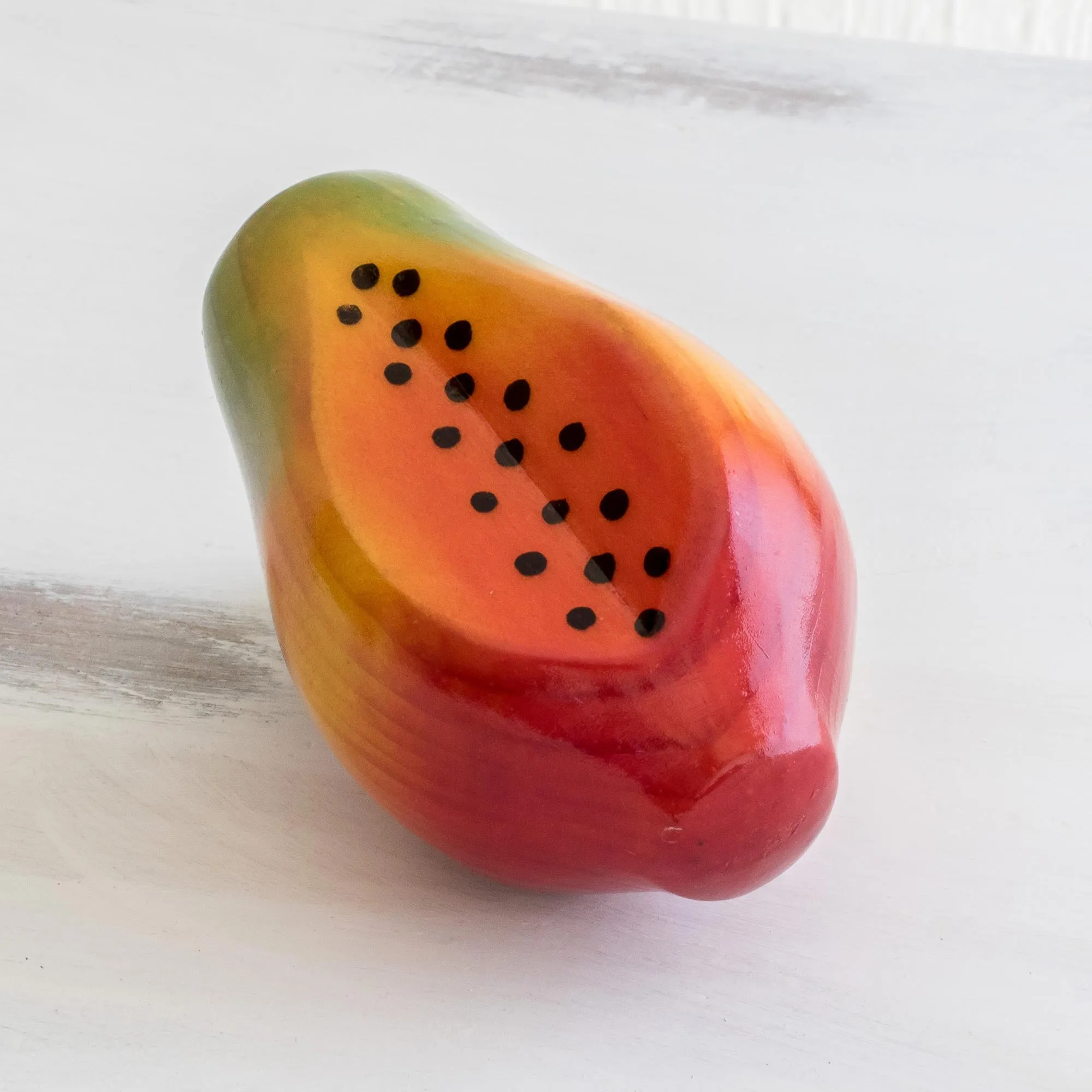 Guatemalan Cypress Wood Papaya Sculpture - Sliced Papaya | NOVICA