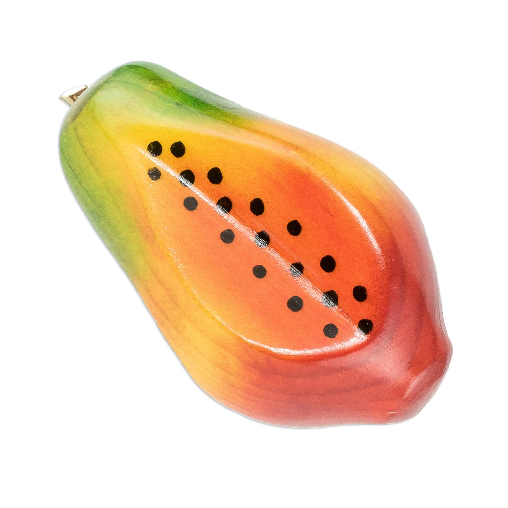 Guatemalan Cypress Wood Papaya Sculpture - Sliced Papaya | NOVICA