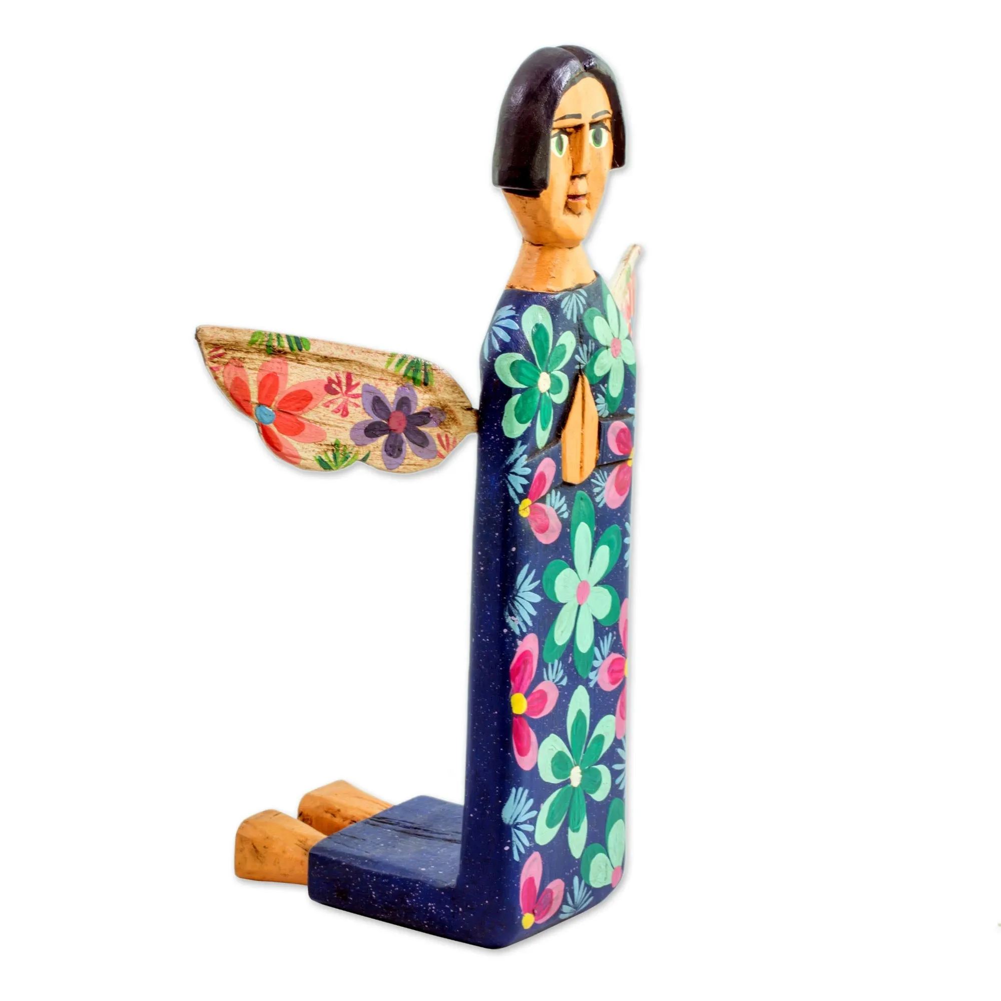Hand Carved and Painted Wood Angel Sculpture from Guatemala - Sky Angel | NOVICA