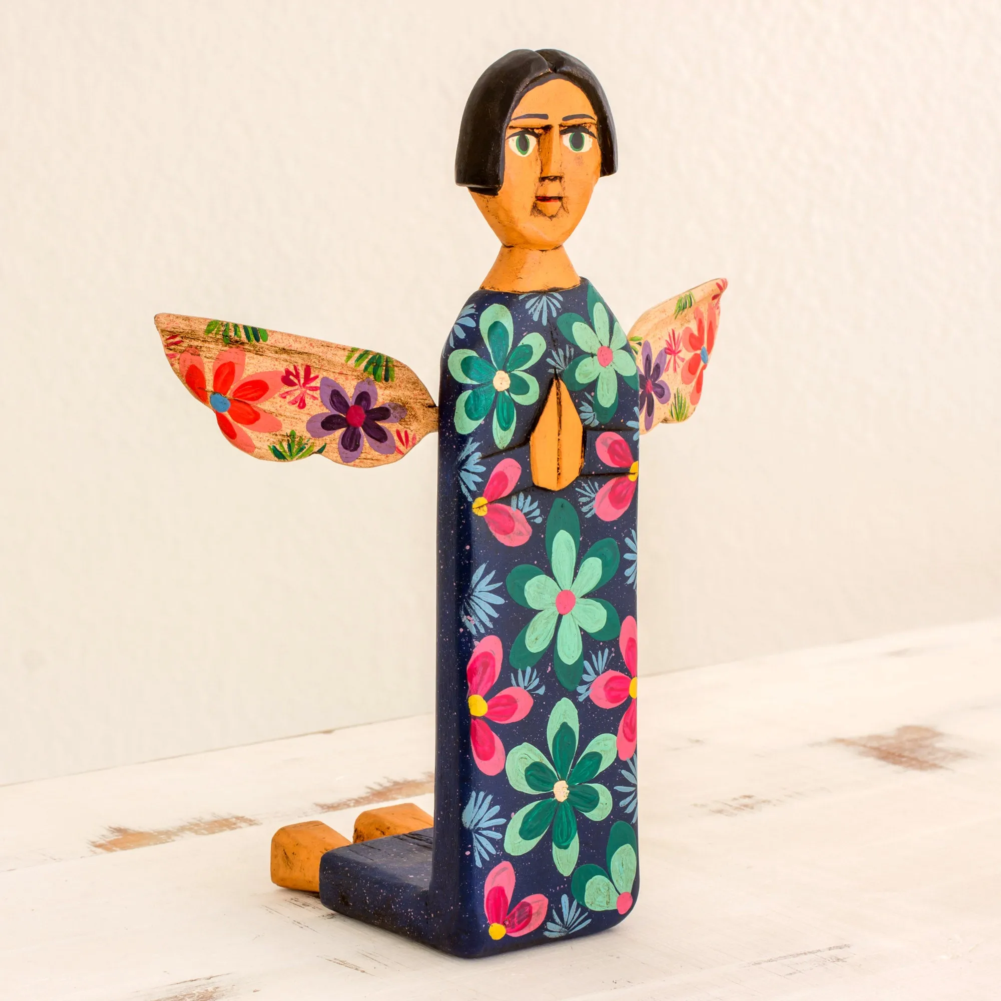 Hand Carved and Painted Wood Angel Sculpture from Guatemala - Sky Angel | NOVICA