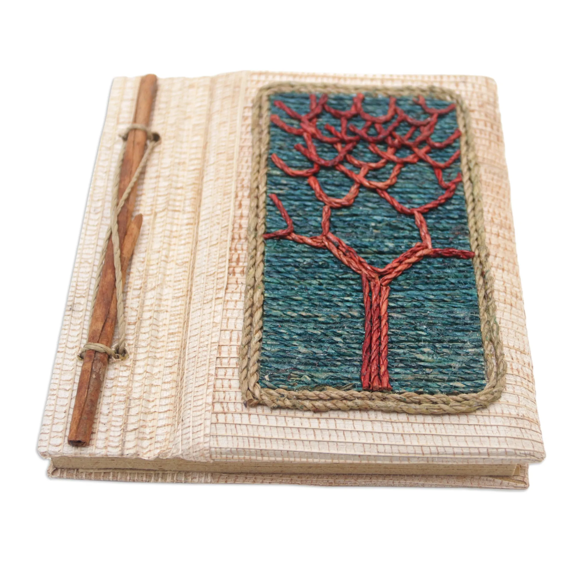 Hand-Crafted Eco-Friendly Natural Fiber Tree-Themed Journal - Under The Tree | NOVICA