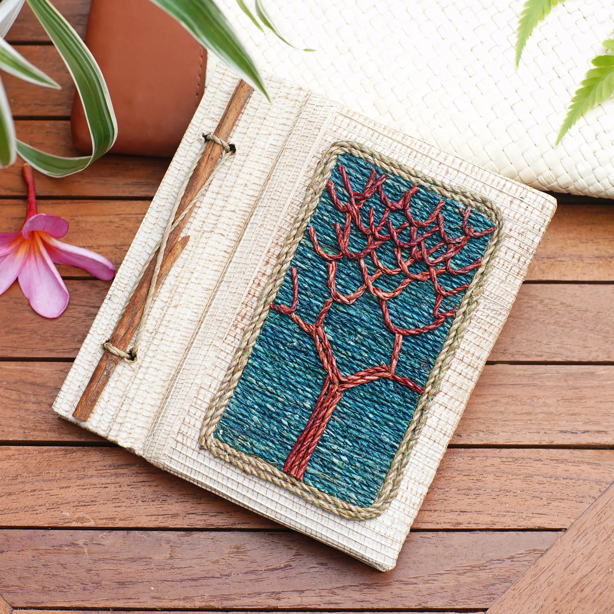Hand-Crafted Eco-Friendly Natural Fiber Tree-Themed Journal - Under The Tree | NOVICA