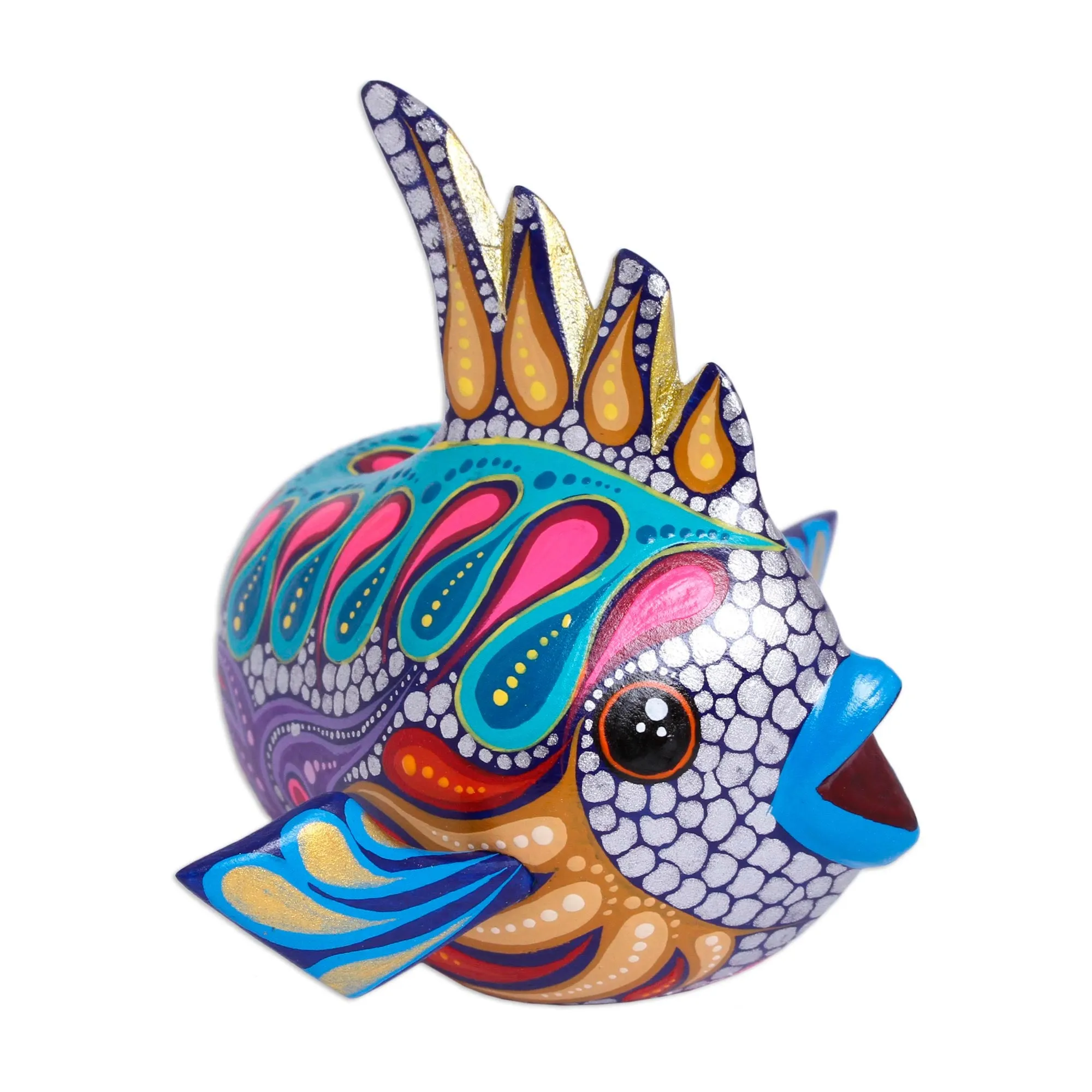 Hand-Painted Wood Alebrije Fish Figurine from Mexico - Shimmering Fish | NOVICA