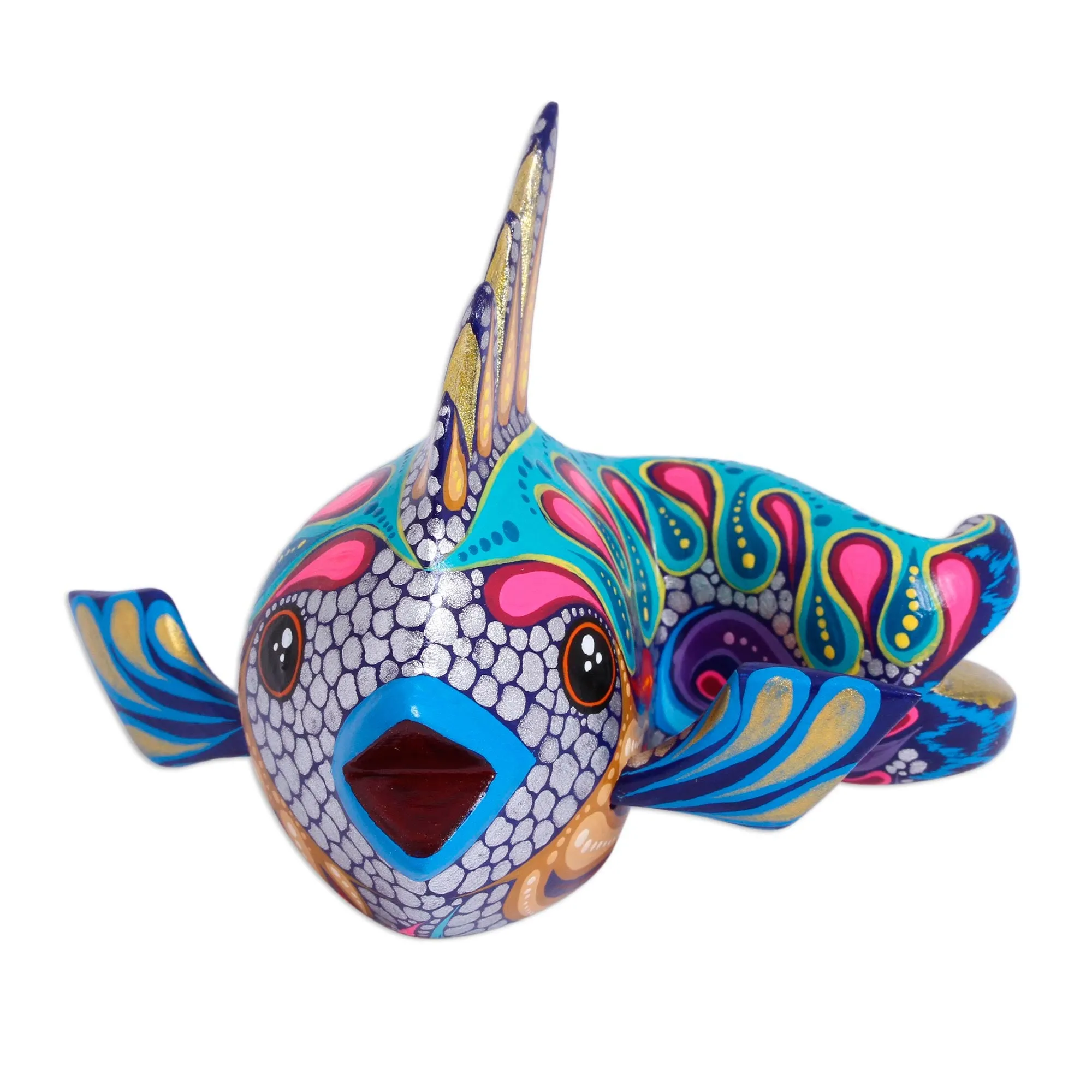 Hand-Painted Wood Alebrije Fish Figurine from Mexico - Shimmering Fish | NOVICA
