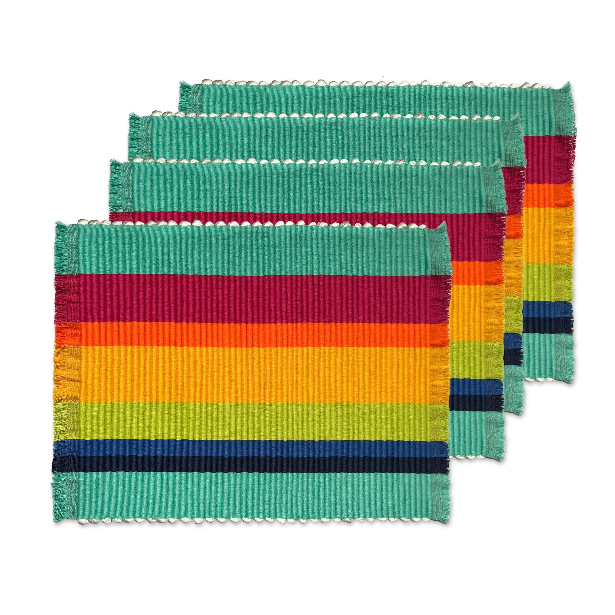 Hand Woven Striped Placemats from Colombia (set of 4)  - Aqua and Rainbow | NOVICA