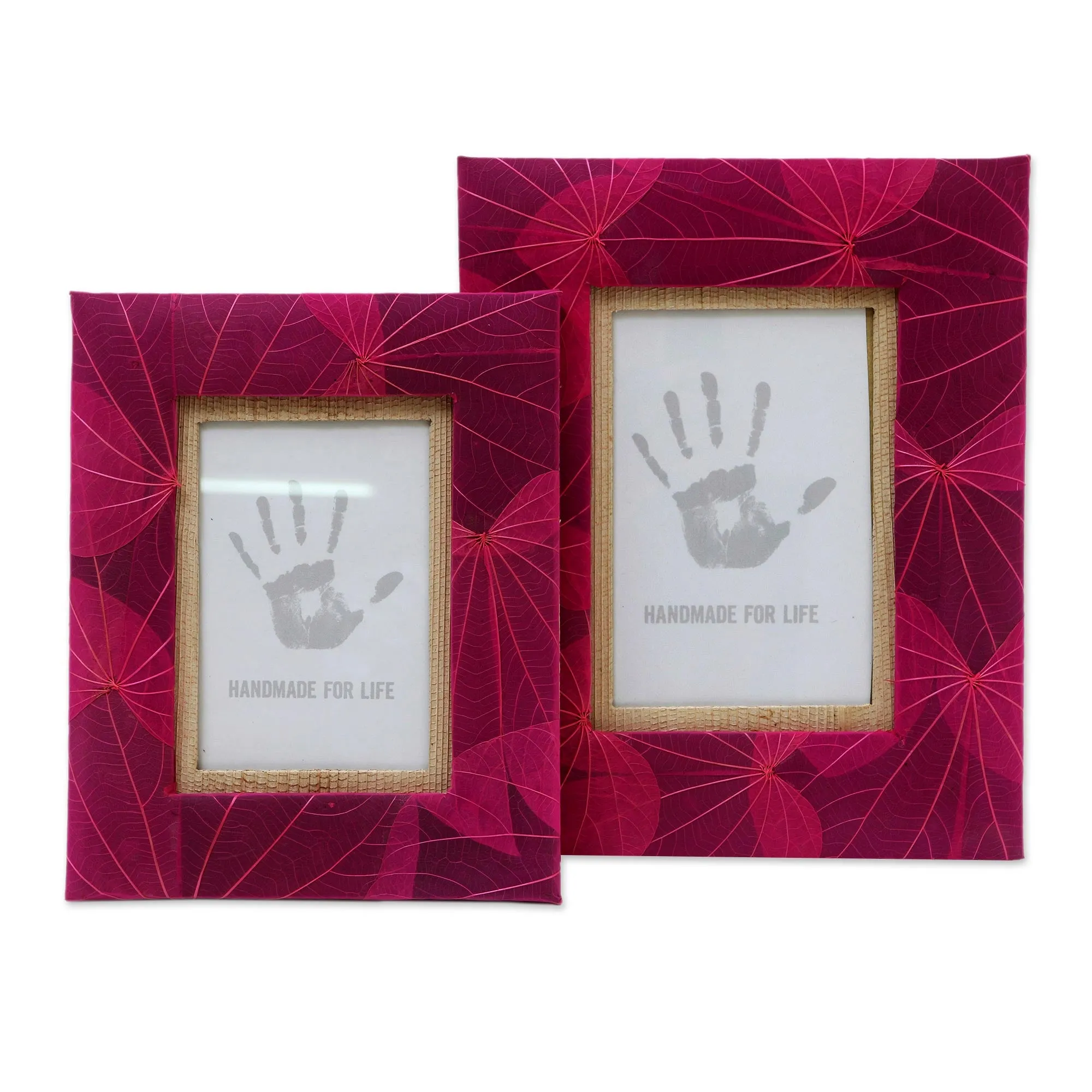 Handcrafted Natural Fiber Photo Frames (4x6 and 3x5) - Autumn Spirit in Pink | NOVICA