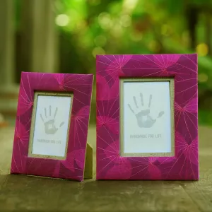 Handcrafted Natural Fiber Photo Frames (4x6 and 3x5) - Autumn Spirit in Pink | NOVICA