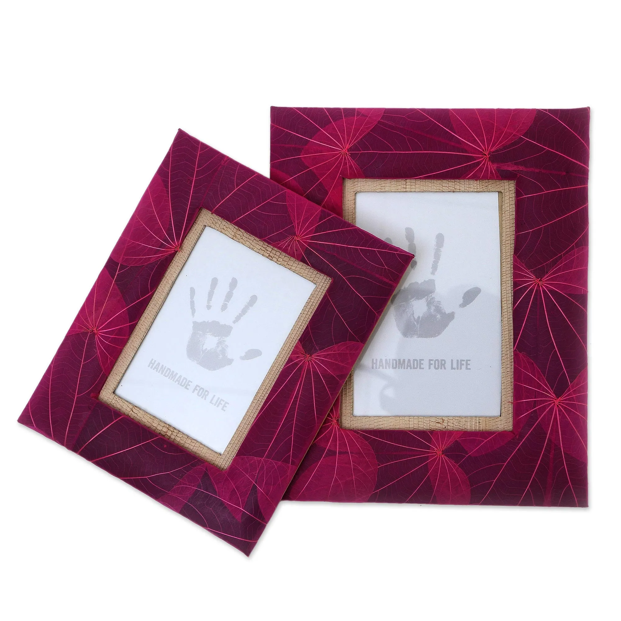 Handcrafted Natural Fiber Photo Frames (4x6 and 3x5) - Autumn Spirit in Pink | NOVICA