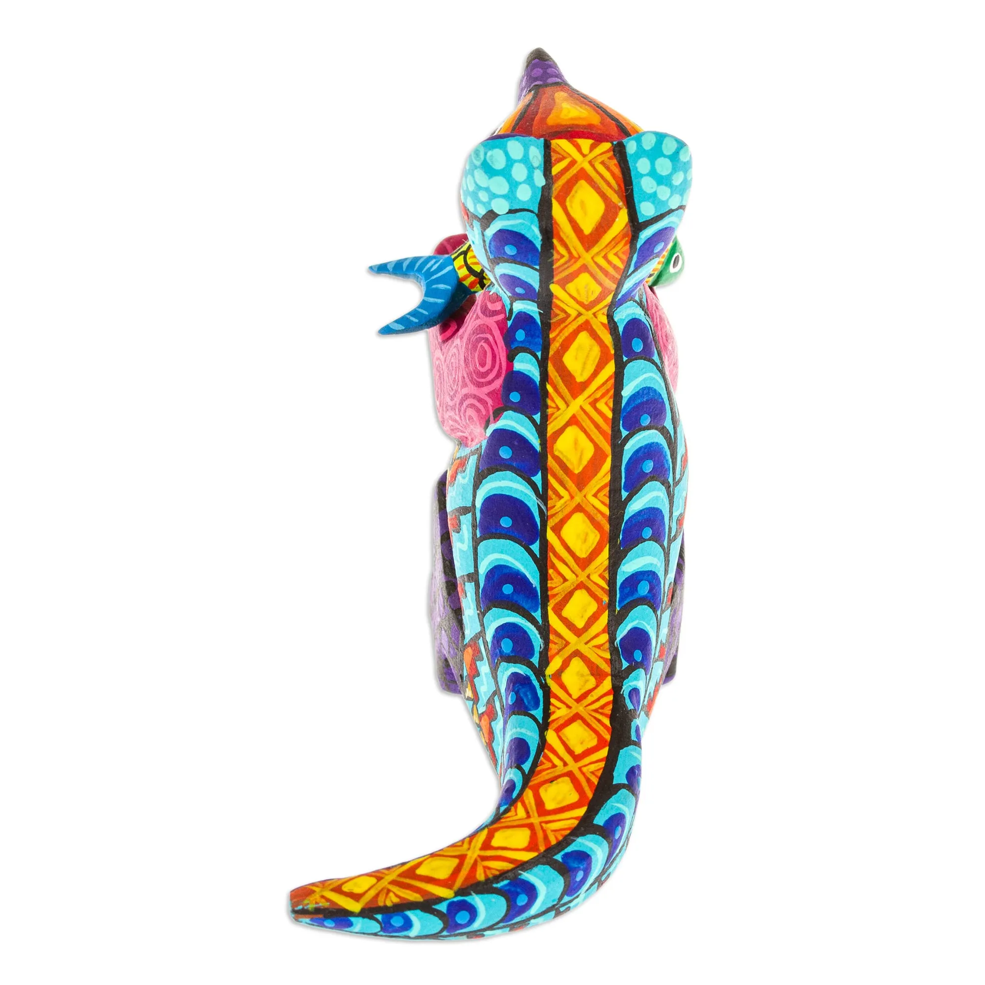 Handcrafted Turquoise Copal Wood Otter and Fish Figurine - Turquoise River Days | NOVICA
