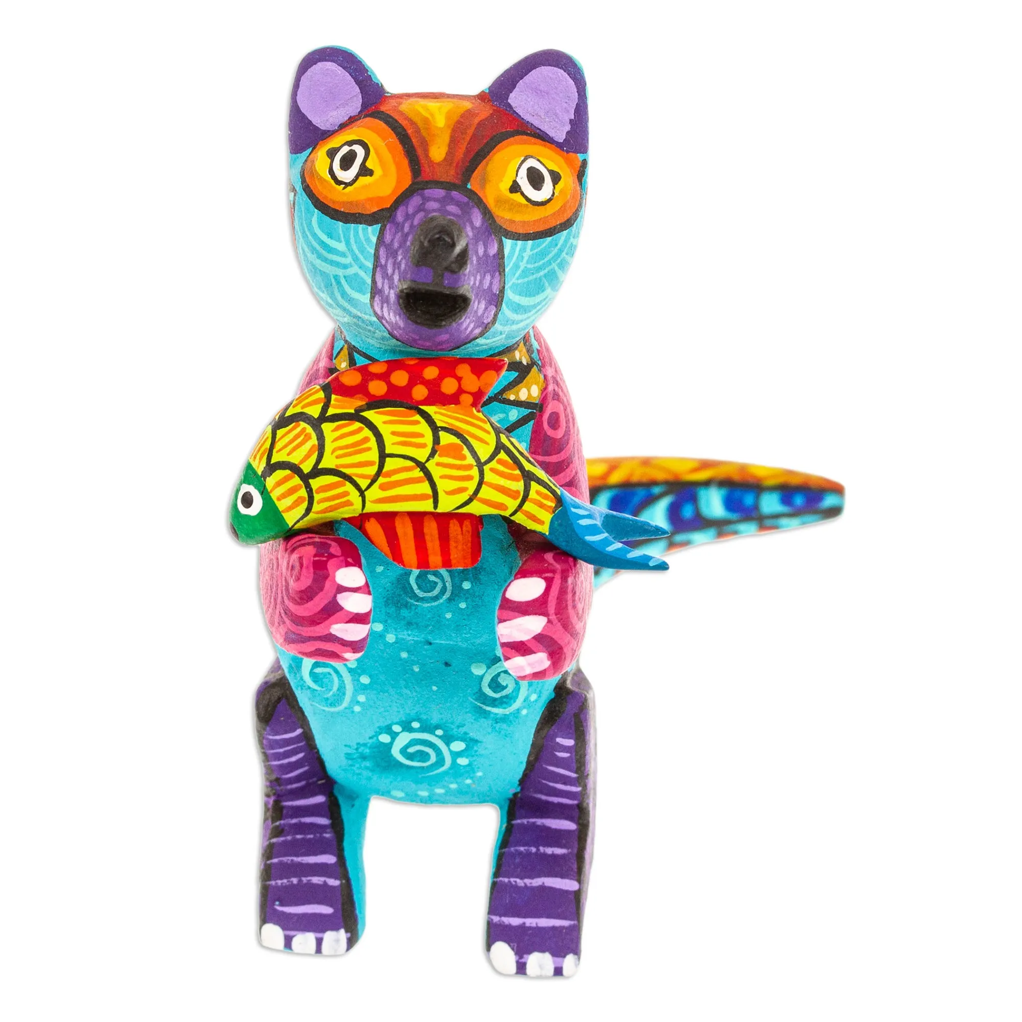 Handcrafted Turquoise Copal Wood Otter and Fish Figurine - Turquoise River Days | NOVICA