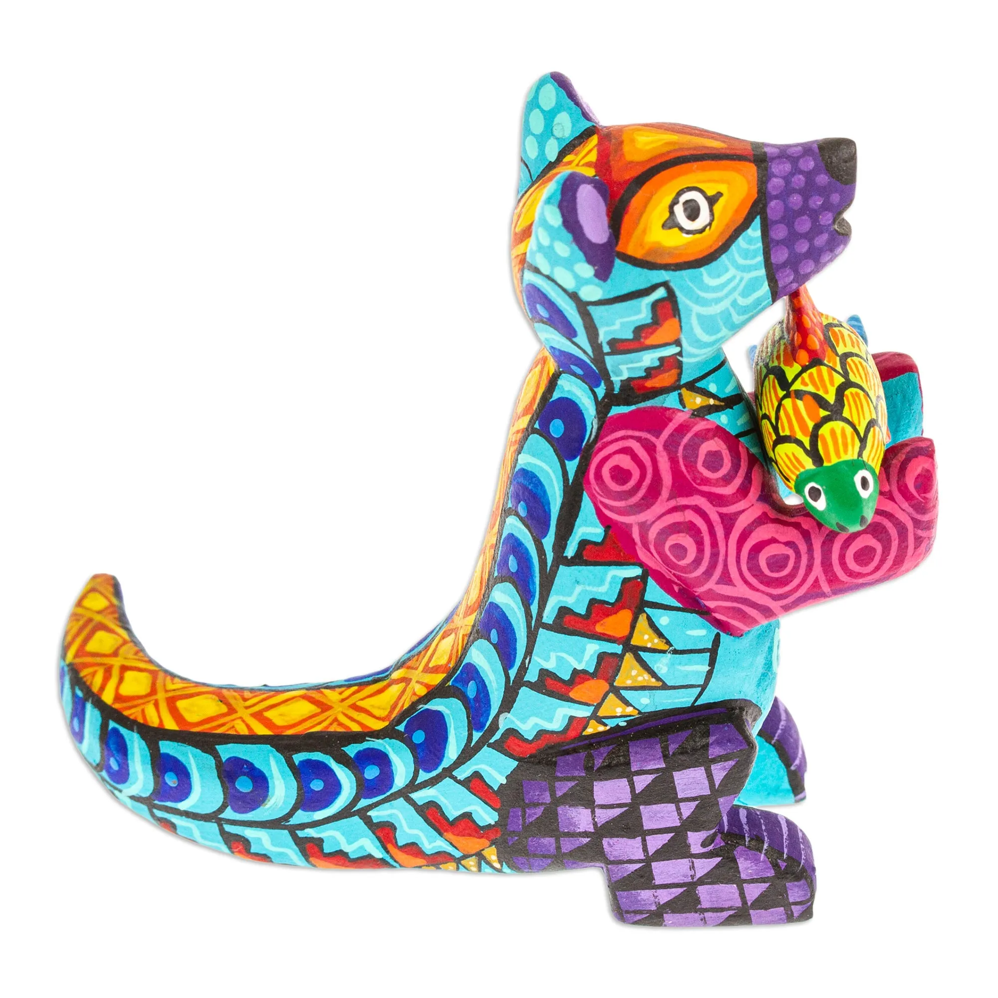 Handcrafted Turquoise Copal Wood Otter and Fish Figurine - Turquoise River Days | NOVICA