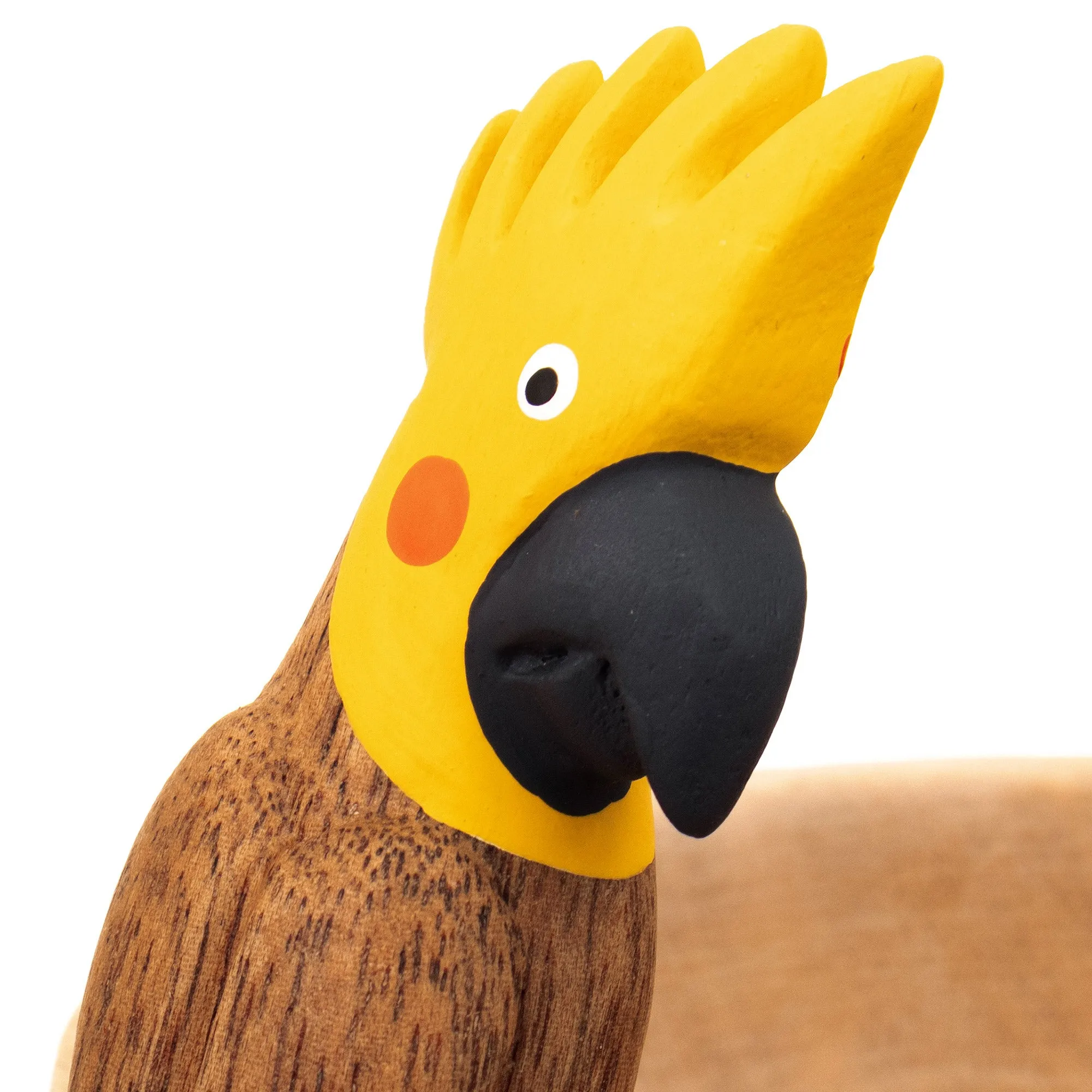 Handmade Cedar Wood Decorative Bowl with a Yellow Cockatoo - Cockatoo Spirit | NOVICA