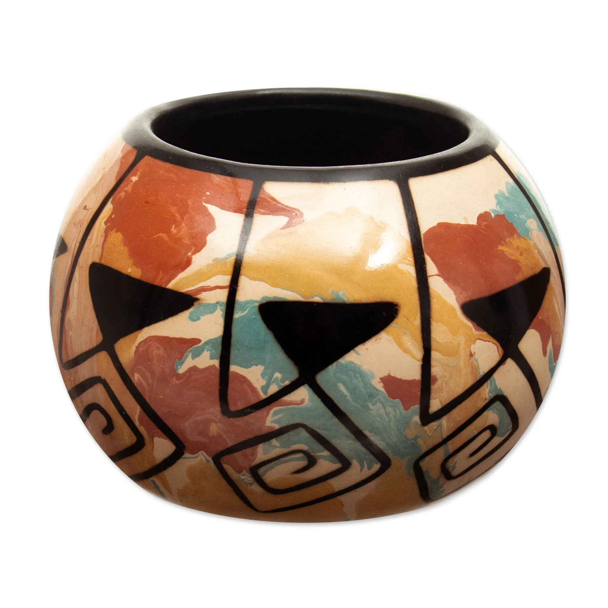 Handmade Ceramic Decorative Vase with Andean Motifs - Northern Flora | NOVICA