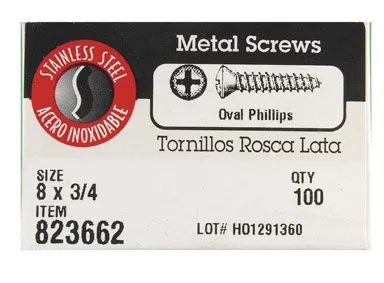 Hillman No. 8 X 3/4 in. L Phillips Oval Head Sheet Metal Screws 100 Pk